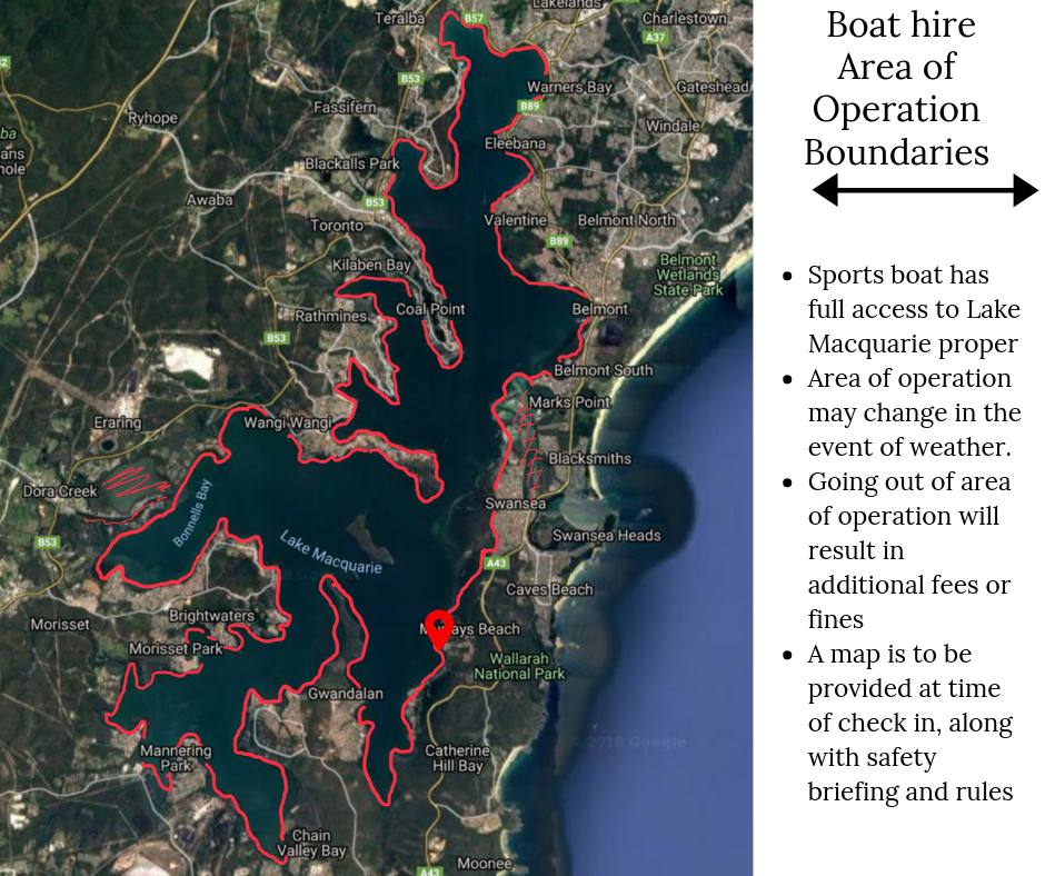 Sport boat boundaries on map